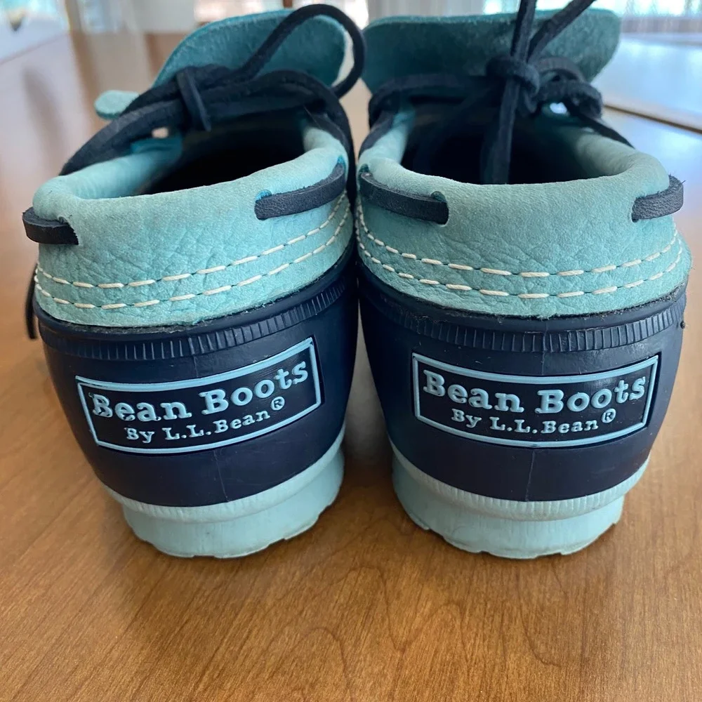 LL Bean Rubber Moc Bean Boots Navy Light Blue Duck Shoes‎ Womens 8 M Made in USA